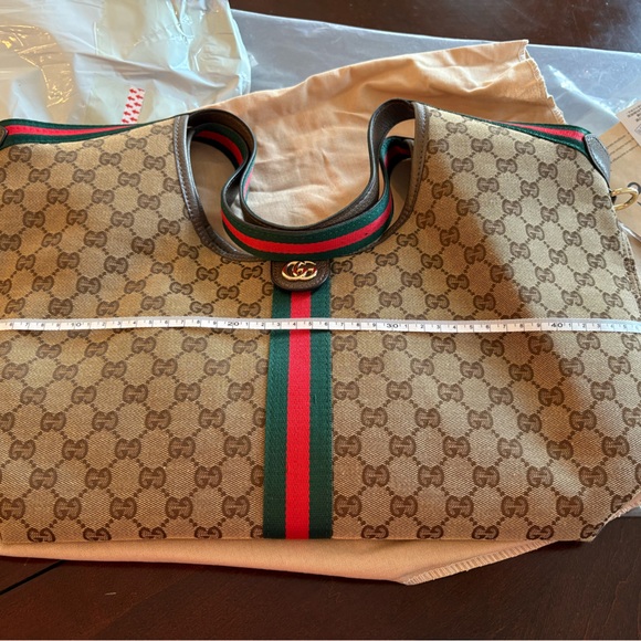 Gucci Handbags - Gucci Beige and Green Tote Bag